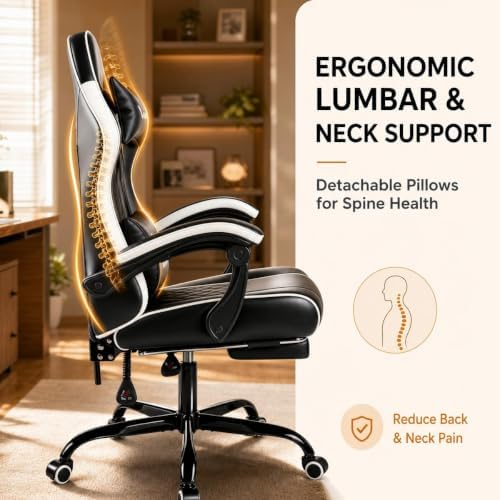 Ergonomic Gaming Chair with Footrest Lumbar Support, Home Office Game Desk