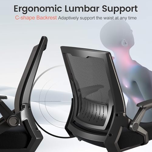 GTPLAYER Ergonomic Office Chair with Flip-up Armrests Executive Computer Chair for Home Office, Breathable Mesh & Comfy Lumbar Support, Pack of 2, Space Black