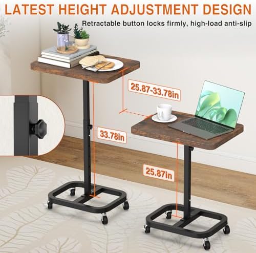 Adjustable Height Mobile TV Tray Table，Portable Laptop Desk for Eating