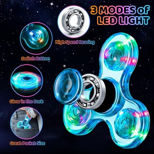 Fidget Spinner 2 Pack, Light up Sensory Fidget Toys Adults Kids Autism ADHD