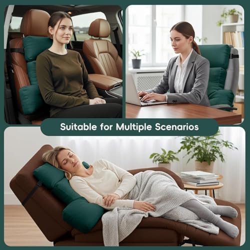 2 Piece Neck Pillow and Lumbar Support Back Cushion Set for Recliner, Green