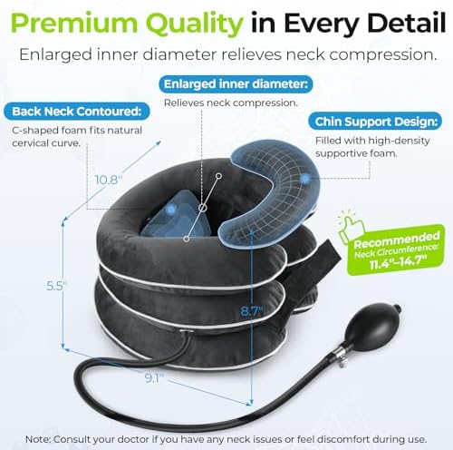 ervical Neck Traction Device with Innovative Neck Decompression Design, Inflatable Neck Stretcher for Instant Neck Pain Relief, Neck Brace Pillow for Neck Support, Home Use