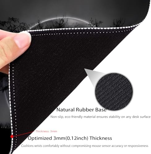 Silhouetted Trees and a Mystical Moon Mouse Pad, Black & Grey Desk Mat