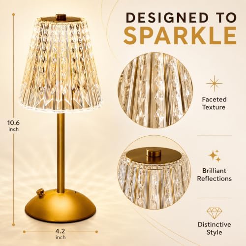 Small Gold Cordless Table Lamp Rechargeable for Kichen Countertop Dining