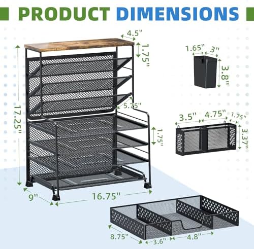 Ekisemio 8 Tier Desk File Organizer with Sliding Drawer, Desktop Organizers and Accessories, Letter Size File Organizer for Desk, Black