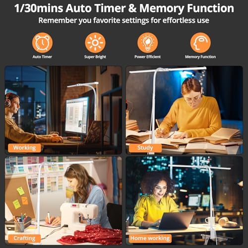 Woputne Flexible Dual Head Desk Lamp, Super Wide & Bright 960LM,12W Adapter