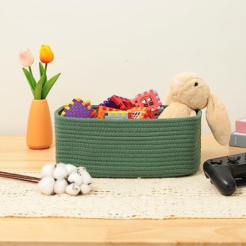 MiniArk Small Storage Baskets for Organizing | Closet Organizer Bins | Shelf Toy Basket | Woven Rope Baskets | Cube Decorative Box | Shallow Basket | 11.5x7.5x4.7” | 4 Packs Green