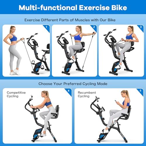 pooboo Folding Magnetic X‑Bike, Upright Exercise Bike for Home Gym