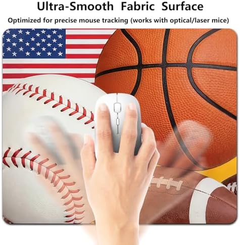 9.5x7.9 Inch Office/Gaming Mouse Pad, America’s Favorite Sports Baseball Basketball Football American Flag, Cute Anti-Slip Mat for Desk Decor