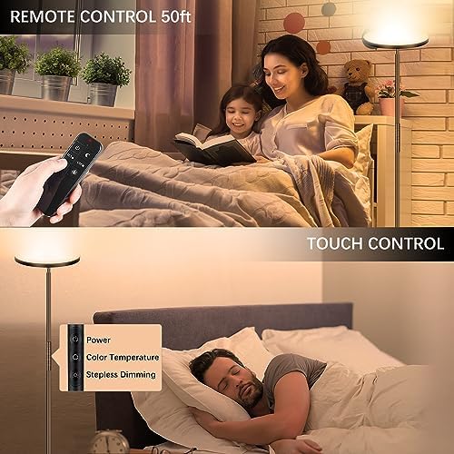 marctronic Upgraded Torchiere Floor Lamp,36W 3600LM Super Bright LED Floor Lamp for Living Room Bedroom Office, Dimmable Modern Standing Tall Lamp with Remote & Touch Control