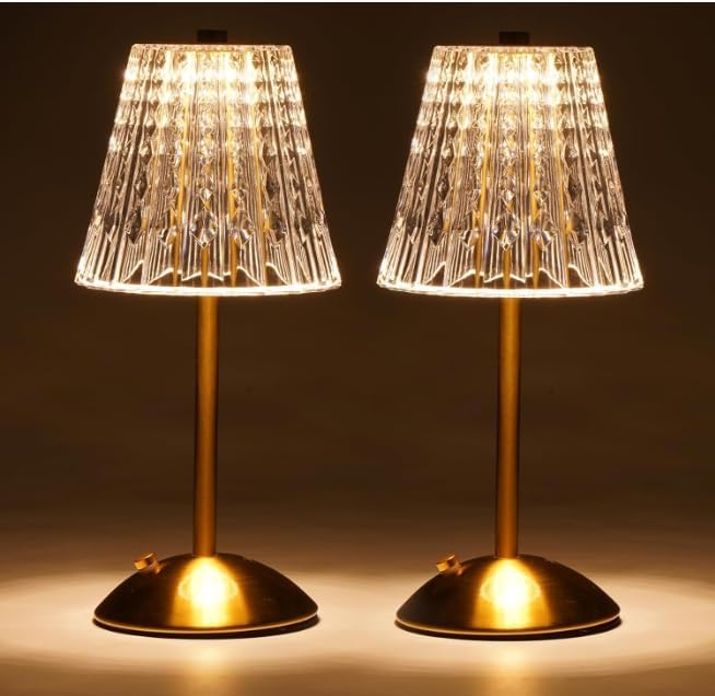 Nusogon 2 Pack Cordless Crystal Table Lamps, Rechargeable Touch Lamp