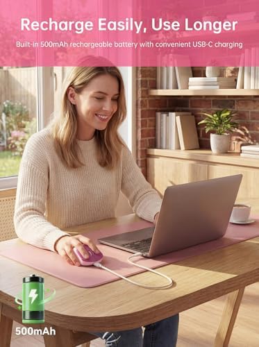 hunart H6 49g Wireless Mouse, Bluetooth & 2.4GHz, Rechargeable, Berry Pink