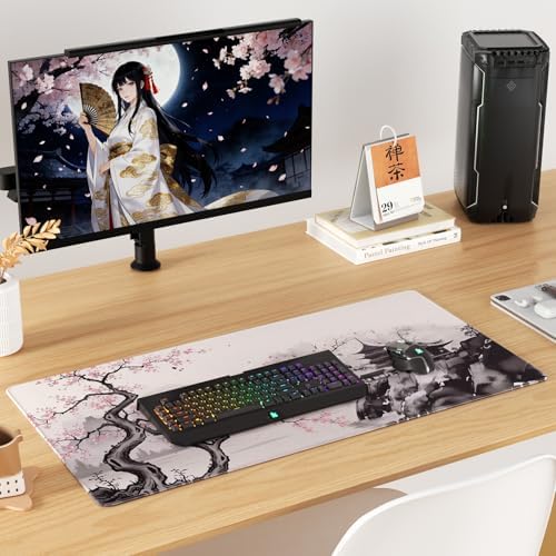 KTRIO Large Gaming Mouse Pad, Desk Mat, 31.5 x 15.7 in, Zen Sakura, XXL