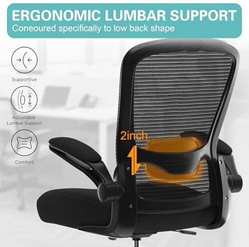 Mimoglad Office Chair, High Back Ergonomic Desk Chair with Adjustable Lumbar Support and Headrest, with flip-up Armrests for Guitar Playing, 5 Years Warranty (Modern, Black(Black Frame))