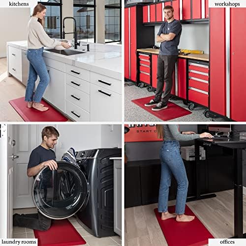 Zulay Home Large 20 x 39 Inch Anti Fatigue Floor Mat - 3/4 Inch Thick Cushioned Kitchen Mats for Standing - Comfortable Padded Floor Mats for Standing Work Desk - Memory Foam Kitchen Mat - Red