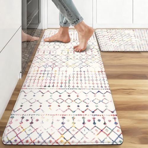 Boho Modern Farmhouse Anti Fatigue Kitchen Mat, 17.3"x47"+17.3"x29"