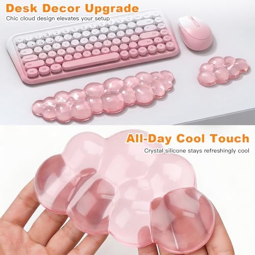 Cloud Keyboard and Mouse Wrist Rest Set, Clear Gel Keyboard Mouse Wrist Rest Support Pad for Typing Pain Relief, Cute Aesthetic Desk Decor Accessory for Home Office Dorm(Pink)