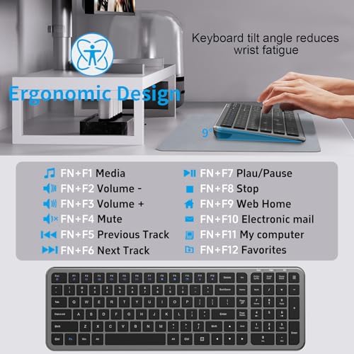 Ultra Thin Compact Silent Wireless Keyboard Mouse ComboIronGrey