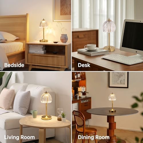 Shenmoyl Tulip Table Lamp with 5000mAh Battery & Touch Control, Cordless Table Lamp with 3 Colors, Dimmable Rechargeable Table Lamps for Bedroom, Nightstand, Living Room, Entryways (Transparent Tulip)