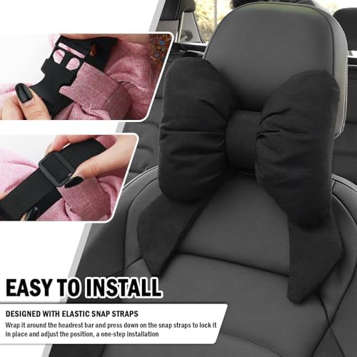 Cute Bow Car Headrest Pillow,Comfortable & Skin-Friendly Car Neck Pillow