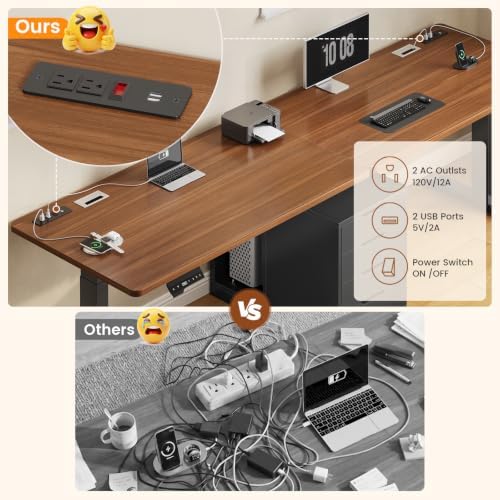 SEDETA Standing Two Person Desk with 4 Drawers, 2 Power Outlets, CPU Stand
