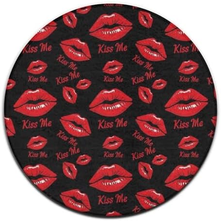 Highly Premium Quality Floor Mat, Office Chair Decor Mat, Room Sofa Yoga Soft Round Carpet Black Rose Pink Lip Print Kiss Me