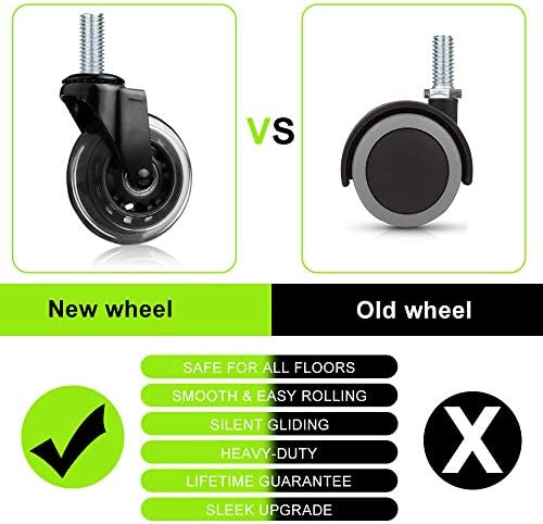 8T8 Upgraded Chair Caster Wheels 3'', Quiet and Smooth Rolling,Heavy Duty Wheels with Threaded Stem 3/8''-16x1(Not Metric M10), Safe for Hardwood Tile Carpet Floors, Set of 5