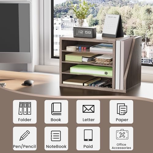 Wooden Mail Organizer, Desk Organizer with 3 Adjustable Shelves
