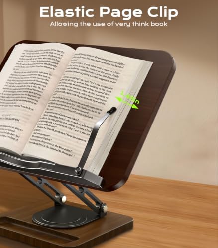 LOXP Ergonomic Book Stand for Reading, 360° Rotating Holder with Page Clip