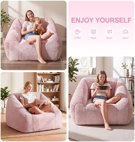 Hobestluk Bean Bag Chair Plush Cozy Chair Armrest Living Room Adult Pink