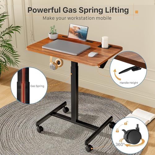 28 inch Small Mobile Standing Desk Height Adjustable with Wheels