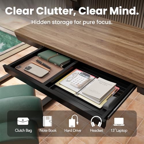 HUANUO Electric Standing Desk with Drawers, 48 X 24 Inch Electric Adjustable Height Desk, Quick Install One-Piece Tabletop with USB Charging Ports, Sit to Stand Up Desk for Home Office, Black Walnut