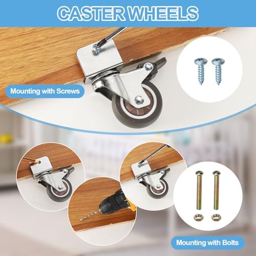 PATIKIL 1.5 Inch Caster Wheels, 4 Pcs Swivel Casters with Break 0.8" U Bracket Opening 55 Lb Capacity Per Caster for Furniture Office Chairs Carts and Cabinets, Brown