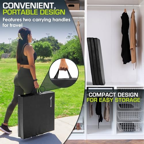 ProsourceFit Tri-Fold Folding Thick Exercise Mat 6’x2’ with Carrying Handles for MMA, Gymnastics, Stretching, Core Workouts