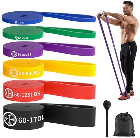 Exercise Bands，Set of 6 Resistance Bands for Working Out,Pull Up Bands Set,at Home Workout Equipment,Instruction Guide and Carry Bag Included