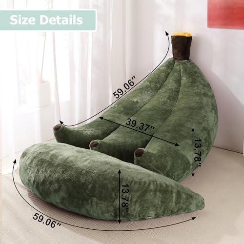 Banana Bean Bag Chair with Ottoman, Floor Sofa Bed with Footrest, Comfy Convertible Lounger for Adults, Plush Couch for Bedroom, Living Room or Dorm, L-DarkGreen