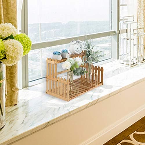 GURECOD 2 Tiers Bamboo Plant Stand Shelf, 18.5" Length