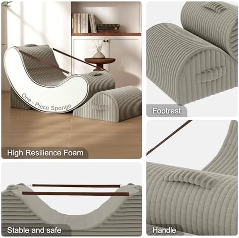 Quiet Rocking Chair, 3-in-1 Adjustable Boneless Floor Recliner for Adults