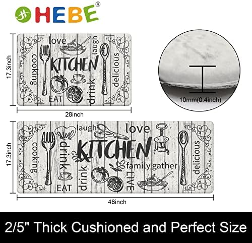 HEBE Anti Fatigue Kitchen Rugs Set of 2, Cushioned Kitchen Mats for Floor