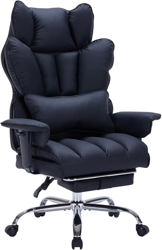 Garvee Big and Tall Office Chair, Executive Leather Office Chair with Footrest, 400lbs Ergonomic Gaming Chair for Adults, Wide Seat Computer Desk Chair with Lumbar Support, 150 Degree Reclining, Black
