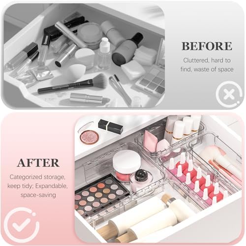 DILIBRA 12 Pcs Clear Extendable Drawer Organizer, Adjustable Drawer Storage
