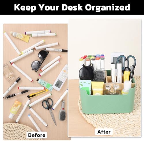 Segarty Green Remote Control Holder, Detachable Divided Bamboo Desk Organizer Caddy, Desktop Storage Box Pencil Pen Holder for Office Supplies Bedside Table Organizers