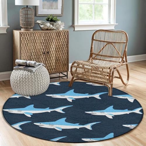 Circular Rugs Large Modern Round Area Rug Fashion Decor Mat for Home Office Blue Shark