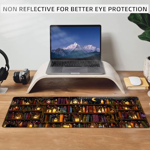 Library Gaming Mouse Pad,Gothic Large Desk Mat, 31.5x11.8x0.12in Extended Non-Slip Rubber Magic Candle Book Art Mousepad, Computer Deskmat Gifts, Laptop Mice Pads Decor for Office Home