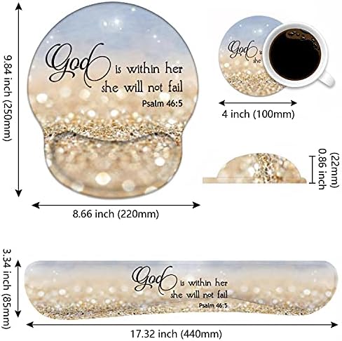 Keyboard Wrist Rest and Mouse Pad Wrist Rest Support Set with Coasters, Non-Slip PU Base for Gaming and Office, Comfortable & Lightweight for Easy Typing & Pain Relief - Quote Bible Verses Psalm 46:5
