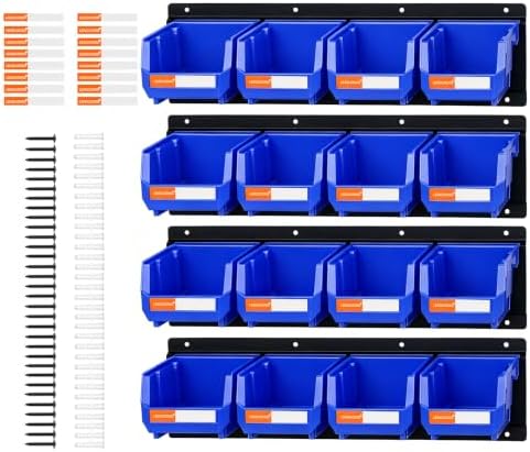 16pc Wall-Mounted Storage Organizer Set with Metal Rails Blue