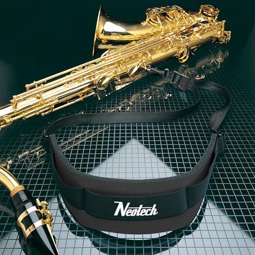Neotech Soft Saxophone Neck Strap – Padded Neoprene Strap with Swivel Hook for Alto & Tenor Sax | Adjustable, Comfortable Support – Regular, Black, Made in USA