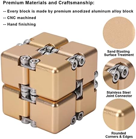 Lifidea Aluminum Alloy Metal Infinity Cube Fidget Cube (6 Colors) Handheld Fidget Toy Desk Toy with Cool Case Infinity Magic Cube Relieve Stress Anxiety ADHD OCD for Kids and Adults (Gold)