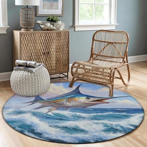 Highly Premium Quality Floor Mat, Office Chair Decor Mat, Room Sofa Yoga Soft Round Carpet Whimsical Fish Painting, 36inch