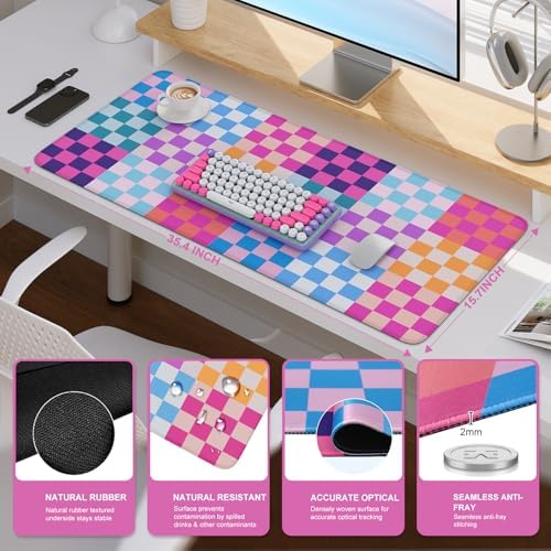 iCasso Desk Matt for Desktop, Cute Desk Pad Mat, Colour Checkered